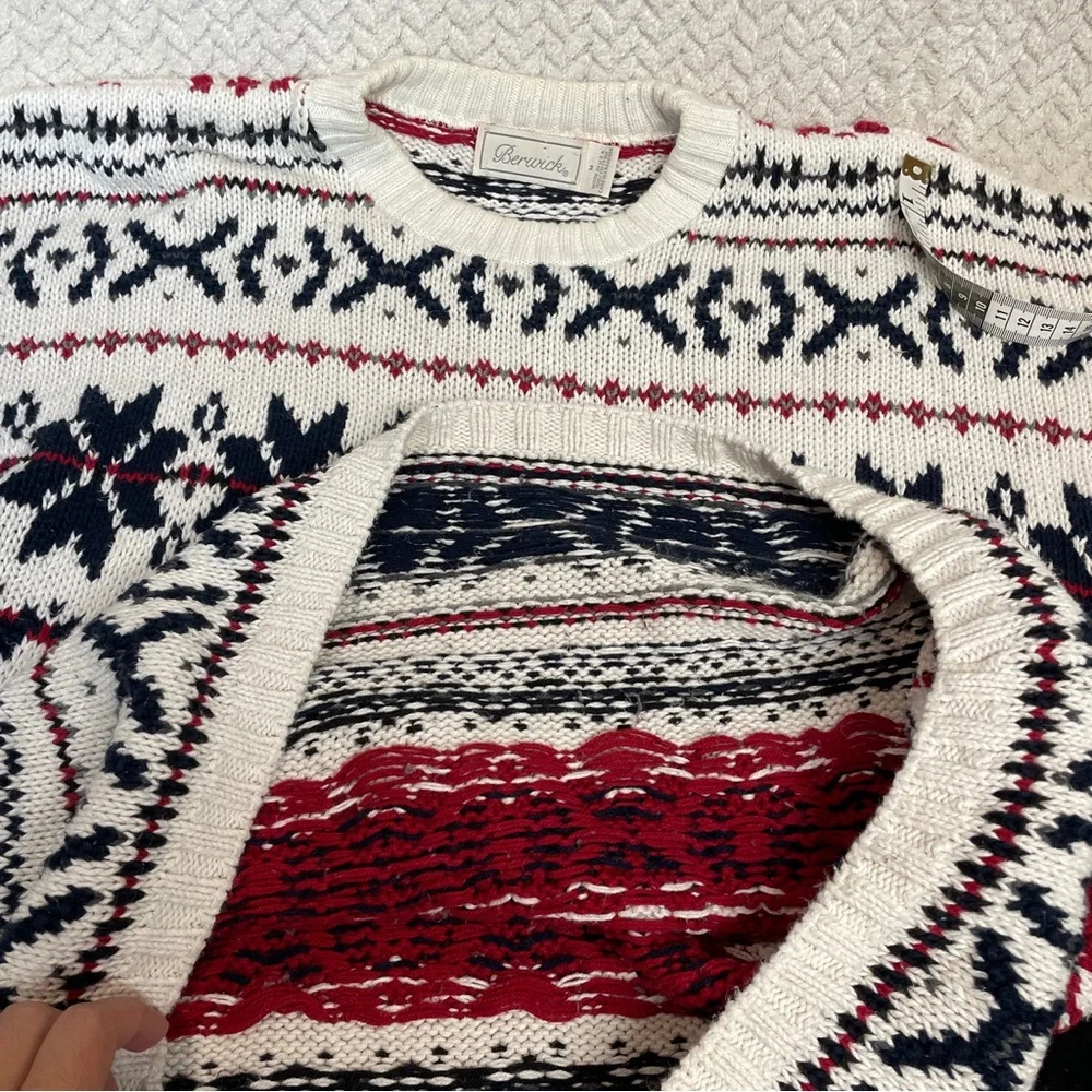 Berwick White Red Blue Vintage 90s Knit Grandpa Fair Isle Sweater Men's‎ Medium